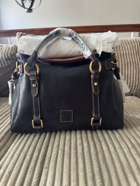 Dooney & Bourke Florentine Navy Leather Satchel with Gold Hardware